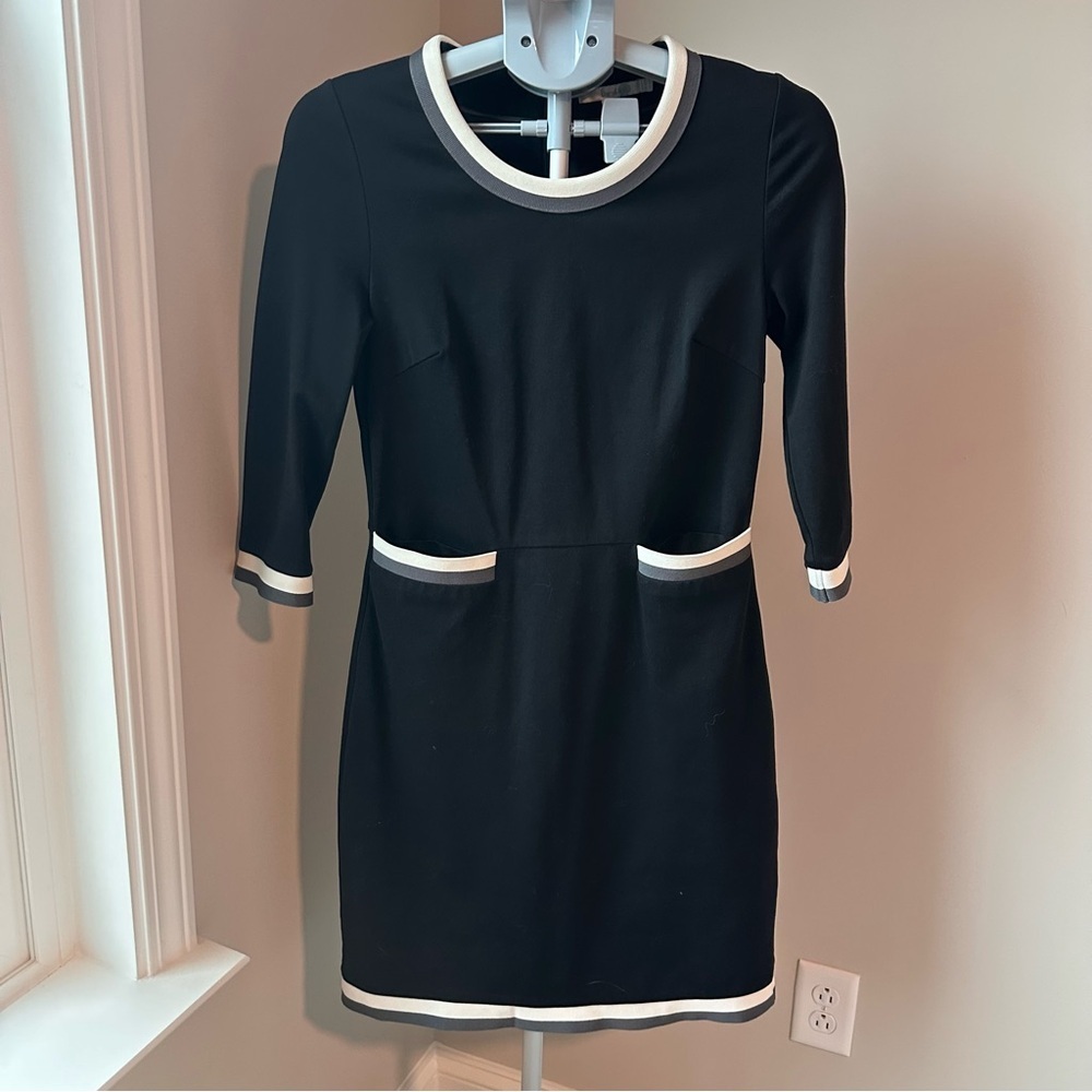 Boden Gloria Ponte Sheath Dress Black size6 Grey White Trim Kate Middleton Style - Picture 2 of 6